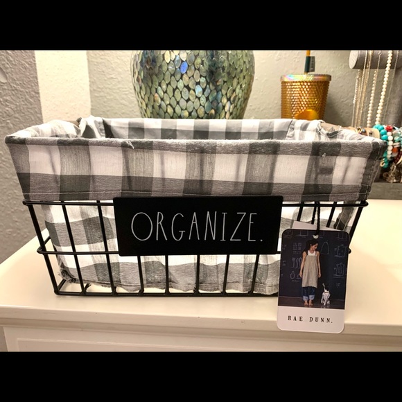 Rae Dunn ORGANIZE Metal Wire Basket with Plaid